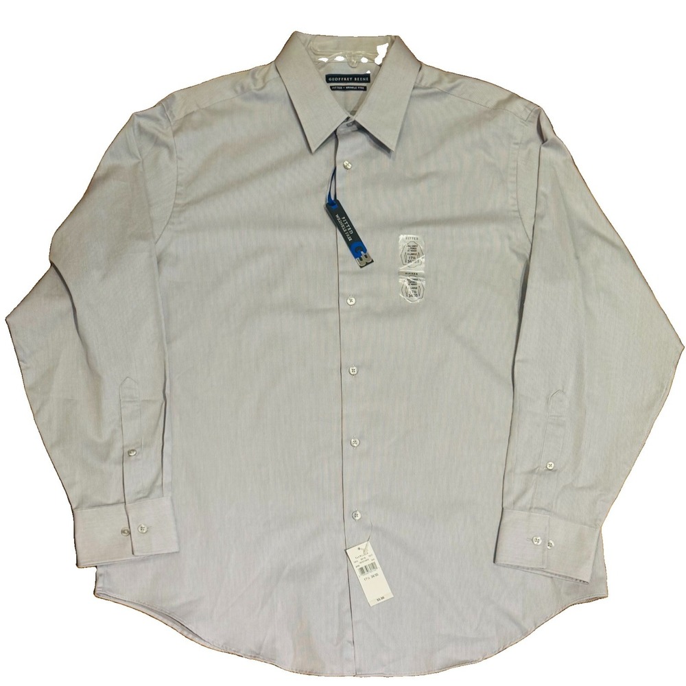 NWT Men's Geoffrey Beene Fitted Wrinkle Free Long Sleeve Dress Shirt Size XL
